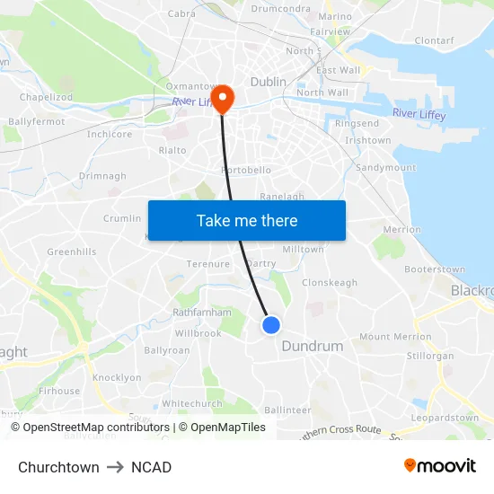 Churchtown to NCAD map