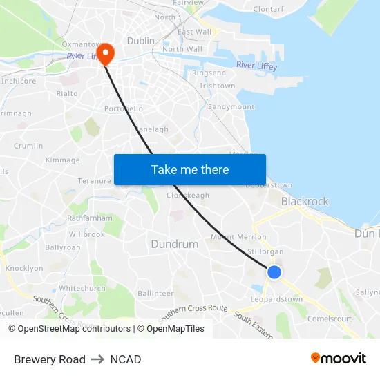Brewery Road to NCAD map