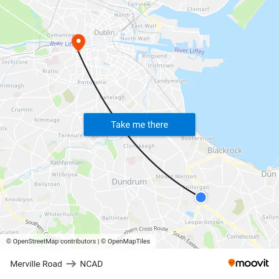 Merville Road to NCAD map