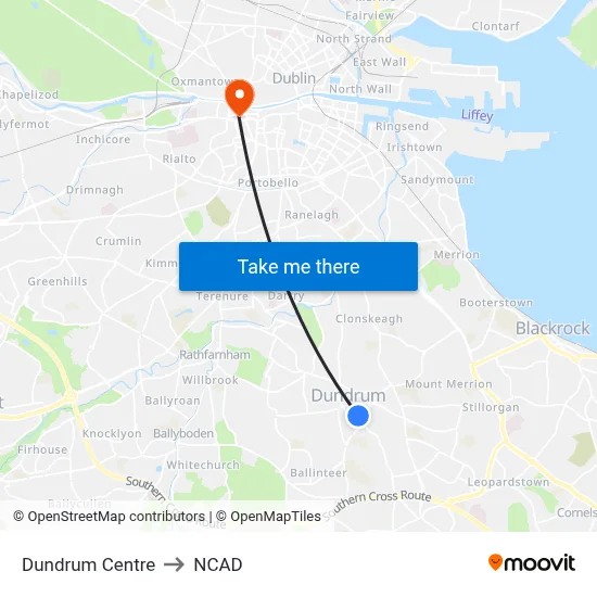 Dundrum Centre to NCAD map