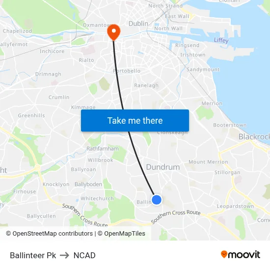 Ballinteer Pk to NCAD map