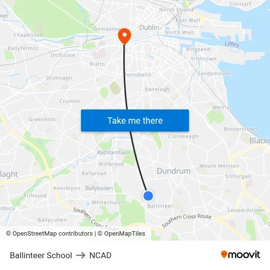 Ballinteer School to NCAD map