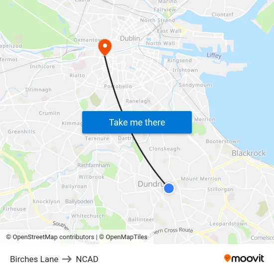 Birches Lane to NCAD map