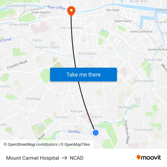 Mount Carmel Hospital to NCAD map