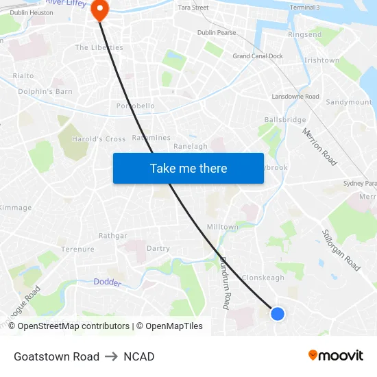 Goatstown Road to NCAD map