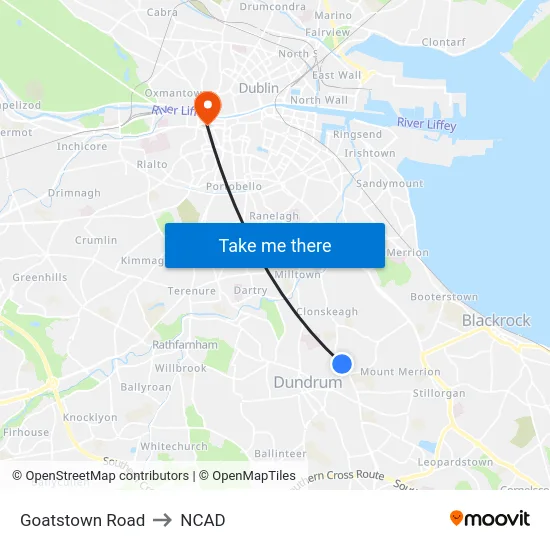 Goatstown Road to NCAD map