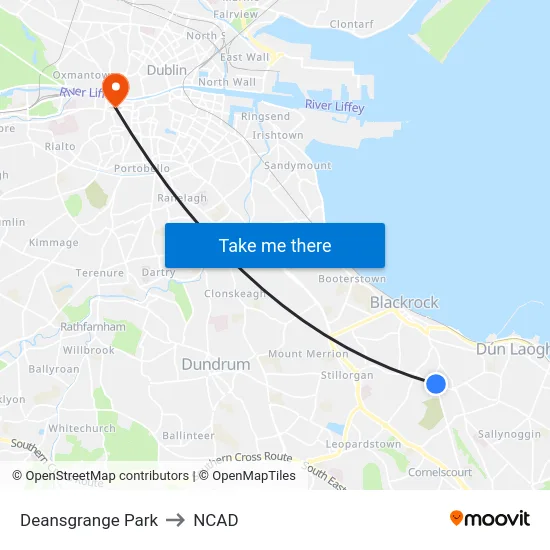 Deansgrange Park to NCAD map