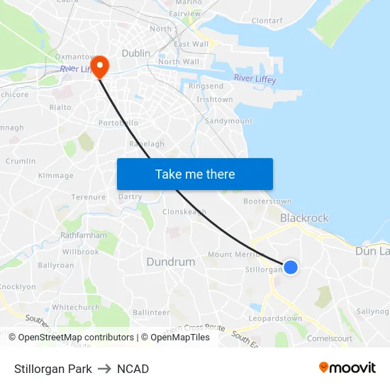 Stillorgan Park to NCAD map
