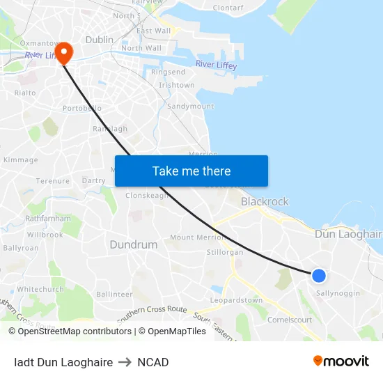 Iadt Dun Laoghaire to NCAD map