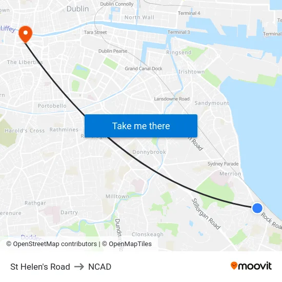 St Helen's Road to NCAD map