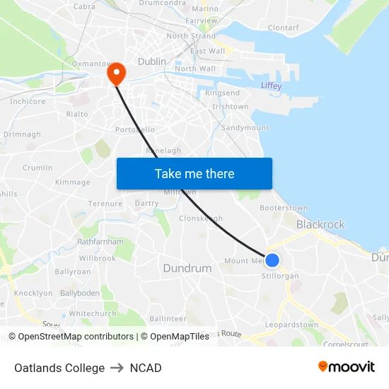 Oatlands College to NCAD map