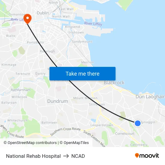 National Rehab Hospital to NCAD map