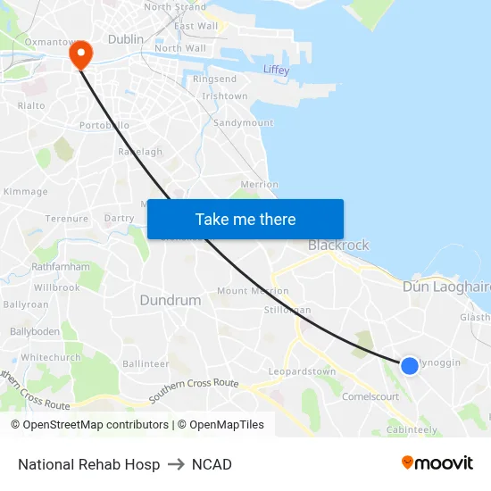 National Rehab Hosp to NCAD map