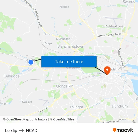 Leixlip to NCAD map