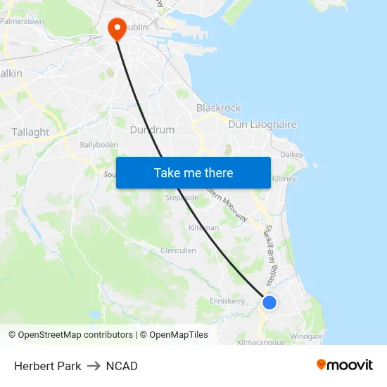 Herbert Park to NCAD map