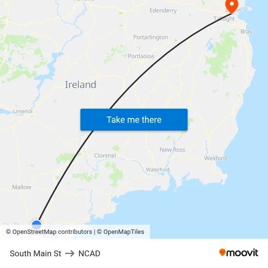 South Main St to NCAD map