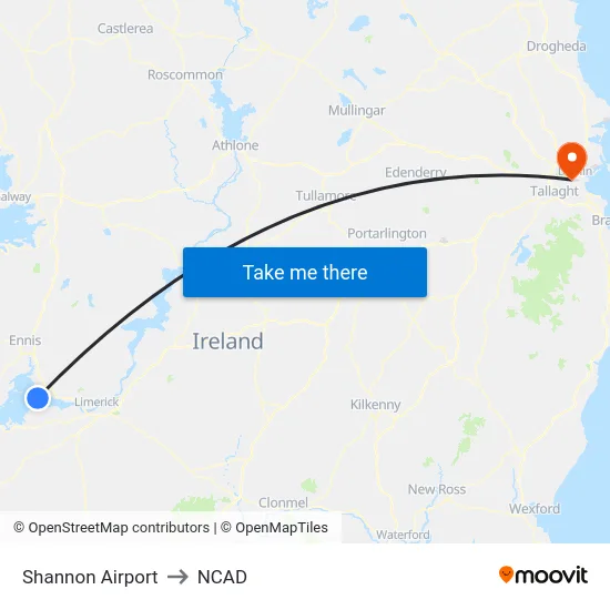 Shannon Airport to NCAD map
