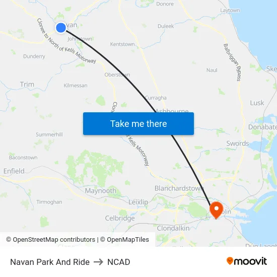Navan Park And Ride to NCAD map