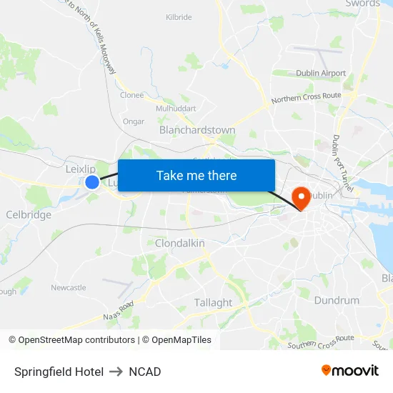 Springfield Hotel to NCAD map