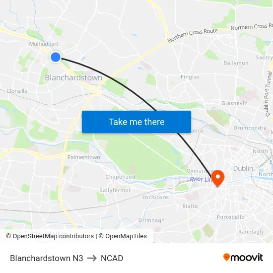 Blanchardstown N3 to NCAD map