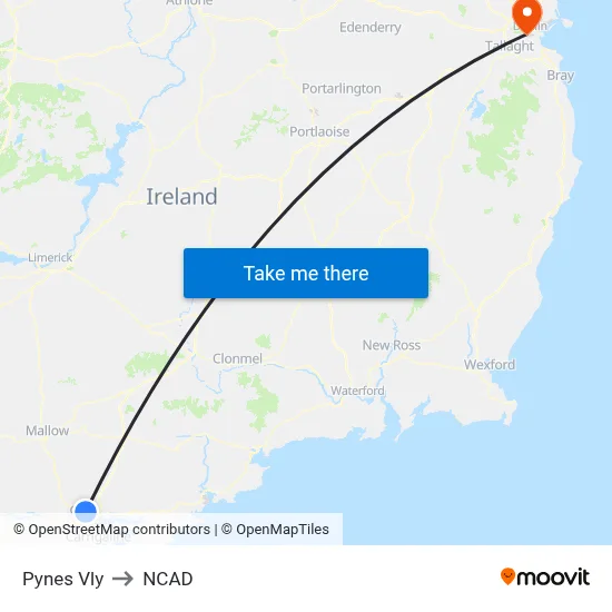 Pynes Vly to NCAD map