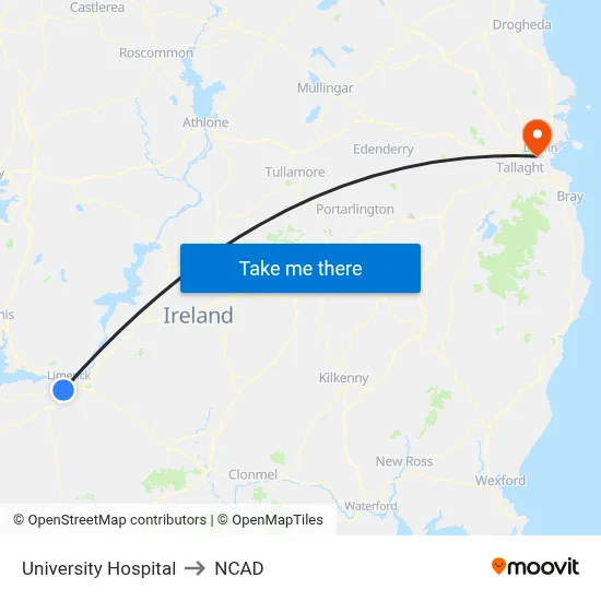 University Hospital to NCAD map