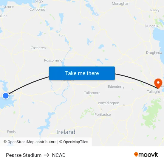 Pearse Stadium to NCAD map