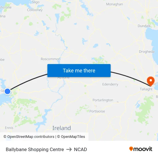 Ballybane Shopping Centre to NCAD map