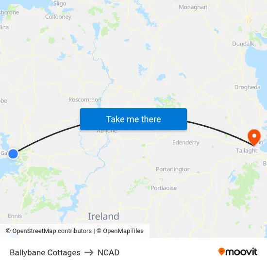 Ballybane Cottages to NCAD map
