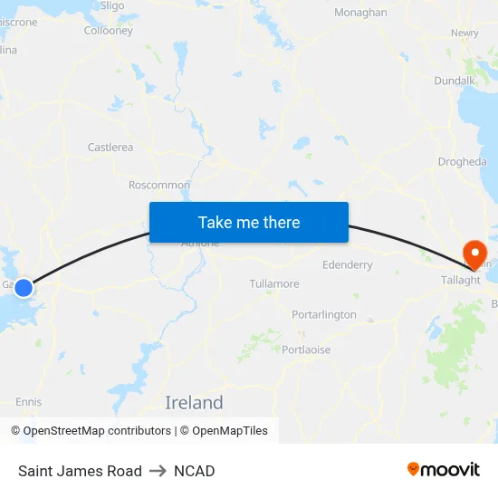 Saint James Road to NCAD map