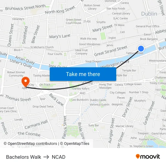 Bachelors Walk to NCAD map