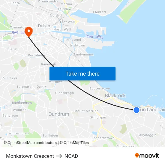 Monkstown Crescent to NCAD map