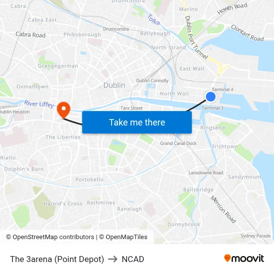 The 3arena (Point Depot) to NCAD map