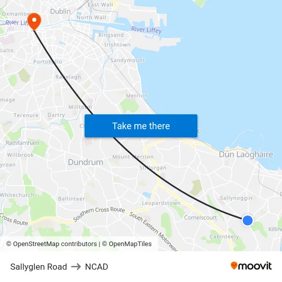 Sallyglen Road to NCAD map