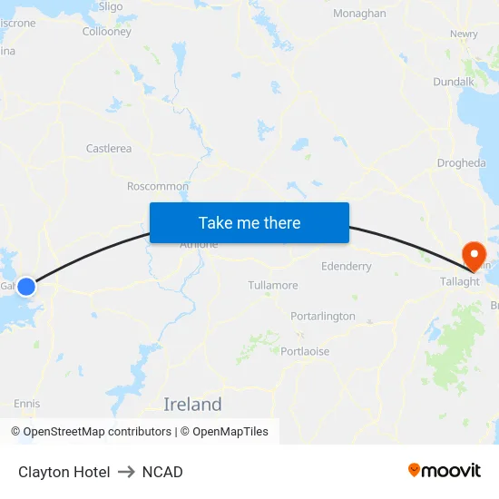 Clayton Hotel to NCAD map