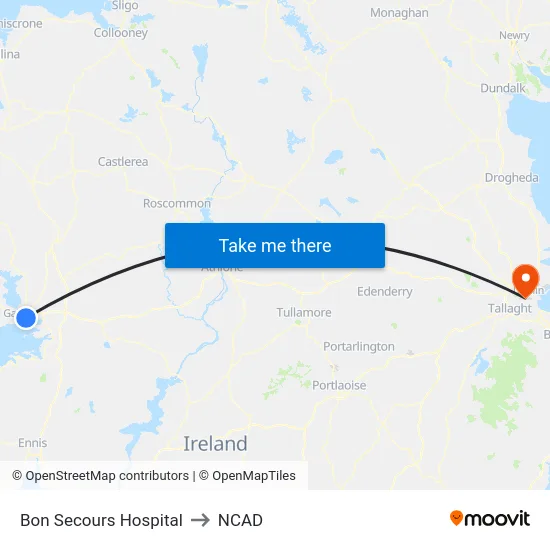 Bon Secours Hospital to NCAD map