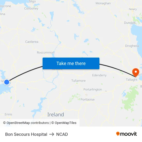Bon Secours Hospital to NCAD map