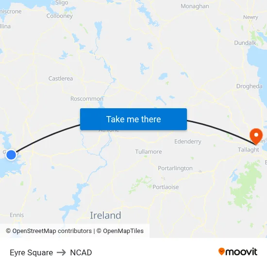 Eyre Square to NCAD map