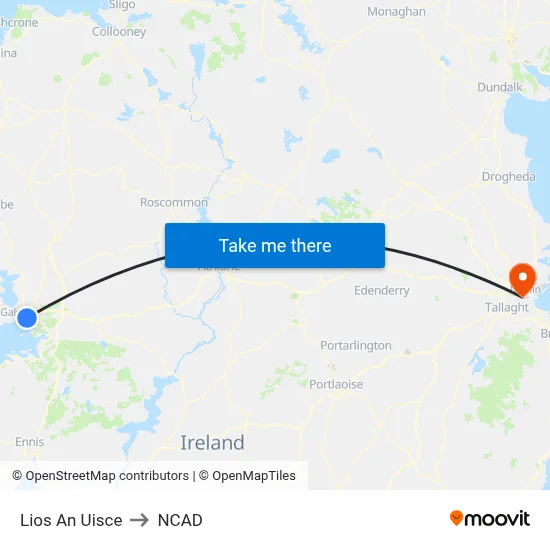 Lios An Uisce to NCAD map