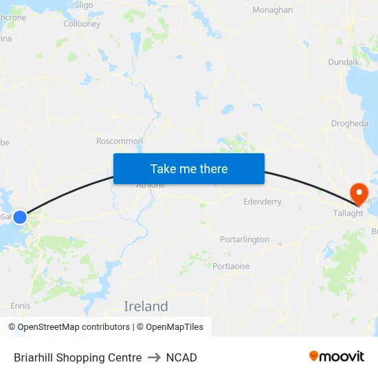 Briarhill Shopping Centre to NCAD map