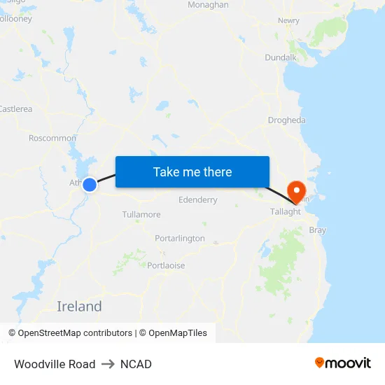Woodville Road to NCAD map