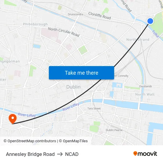 Annesley Bridge Road to NCAD map