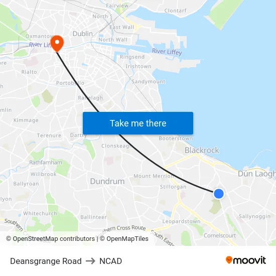 Deansgrange Road to NCAD map