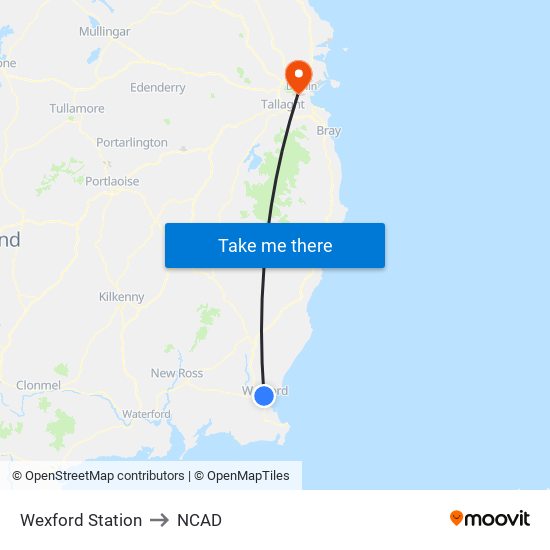 Wexford Station to NCAD map