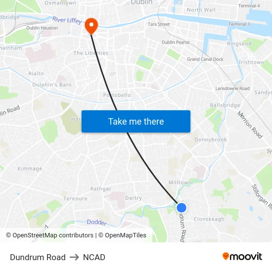 Dundrum Road to NCAD map