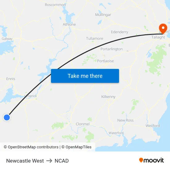 Newcastle West to NCAD map