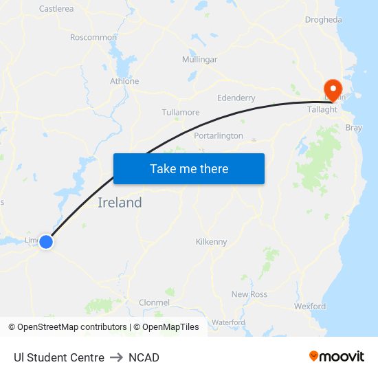 Ul Student Centre to NCAD map