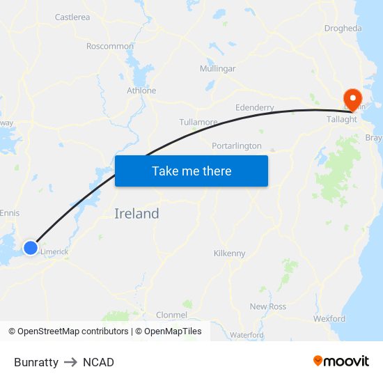 Bunratty to NCAD map