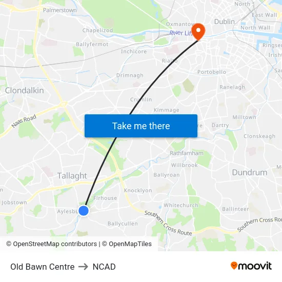 Old Bawn Centre to NCAD map