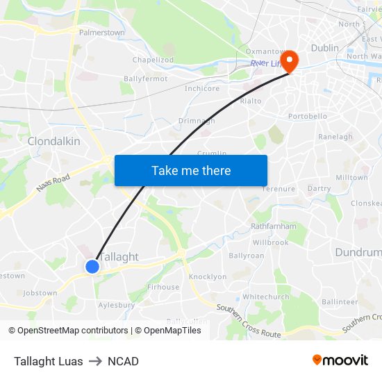 Tallaght Luas to NCAD map